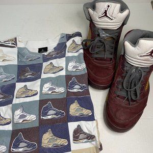 Air Jordan Retro (AJV) Burgundy Basketball Shoe w/ Matching T-Shirt Combo Bundle